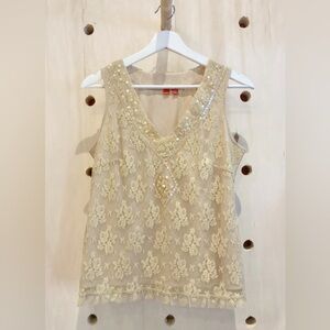 Y2K Vintage Embellished Tan Lace Esprit Women's Top